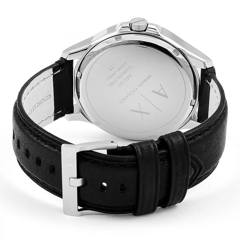 Armani Exchange Men's Analog Watch – Black Dial with Black Leather Strap