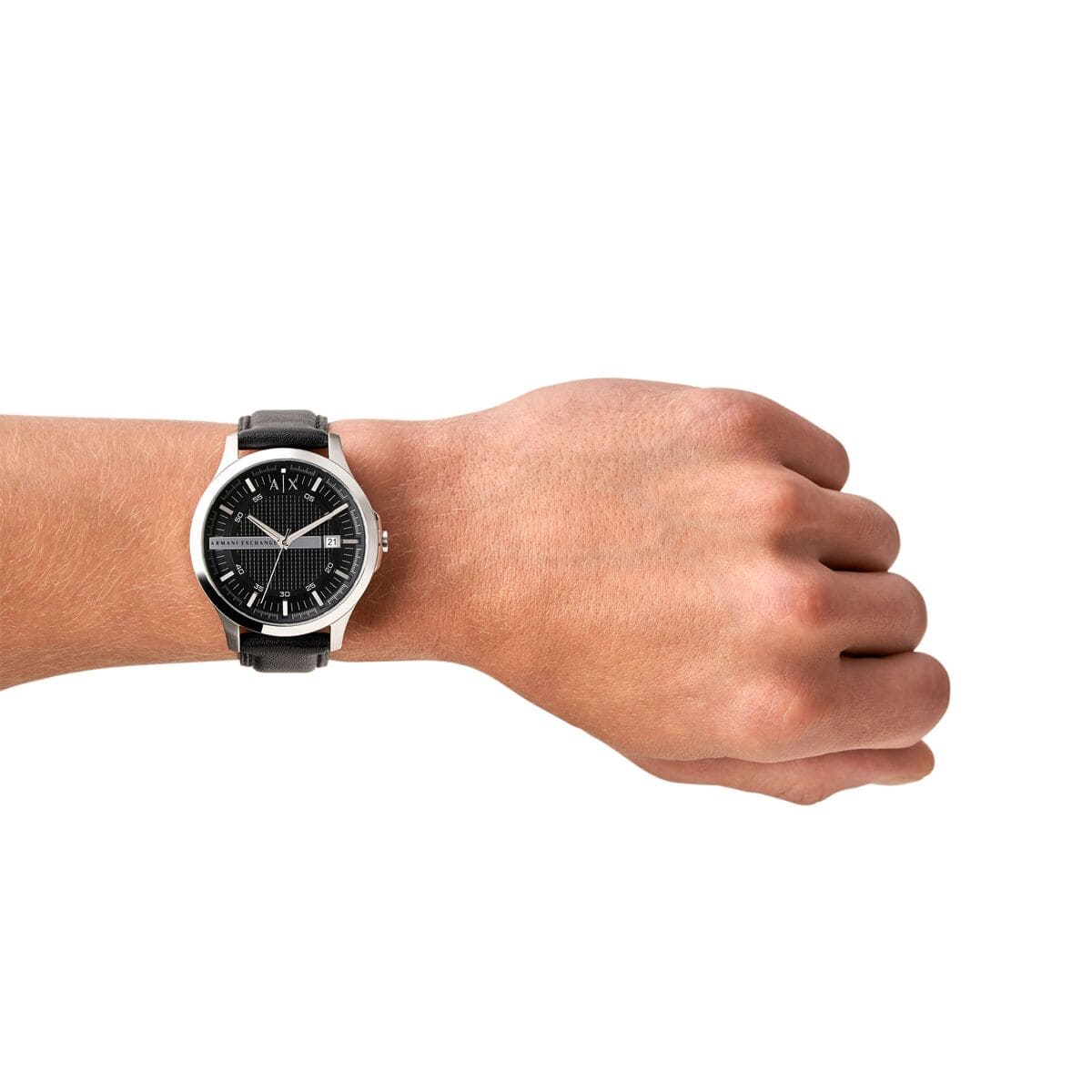 Armani Exchange Men's Analog Watch – Black Dial with Black Leather Strap