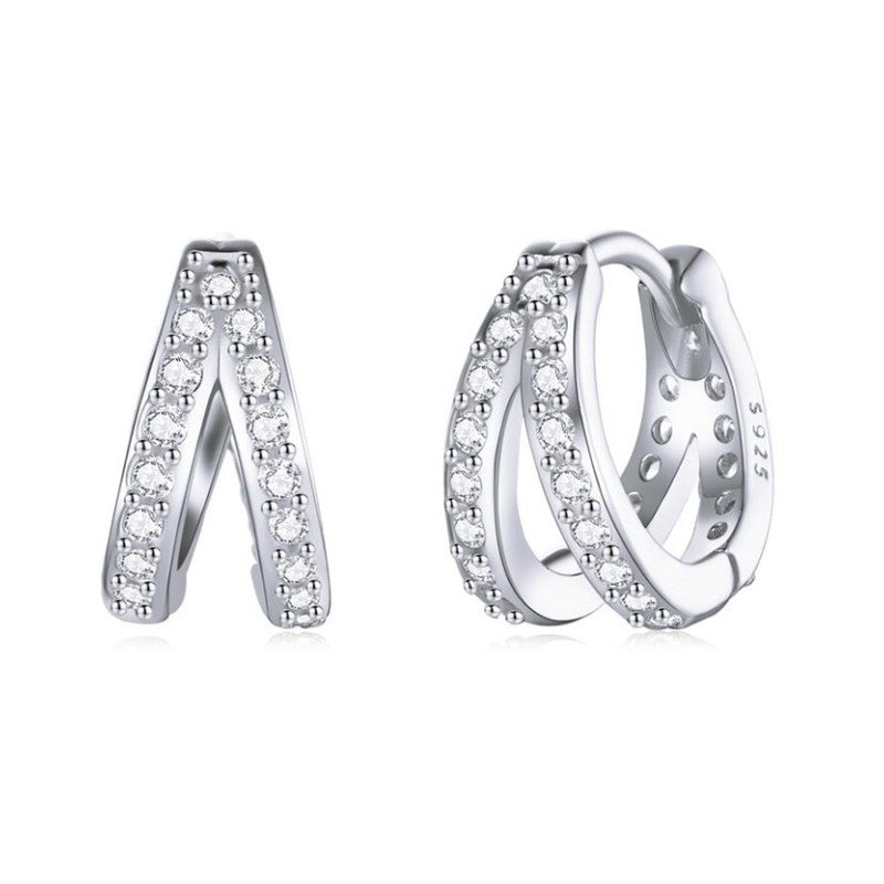 حلق فضة عيار 925 دائري مزدوج مرصع بزركون