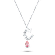 925 Silver Butterfly Design Necklace With a Pink Stone