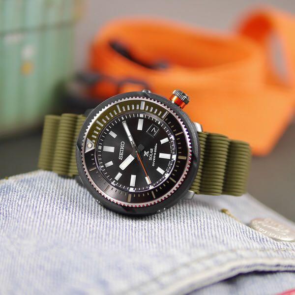 Seiko Prospex Black Dial Olive Green Strap Men's Watch