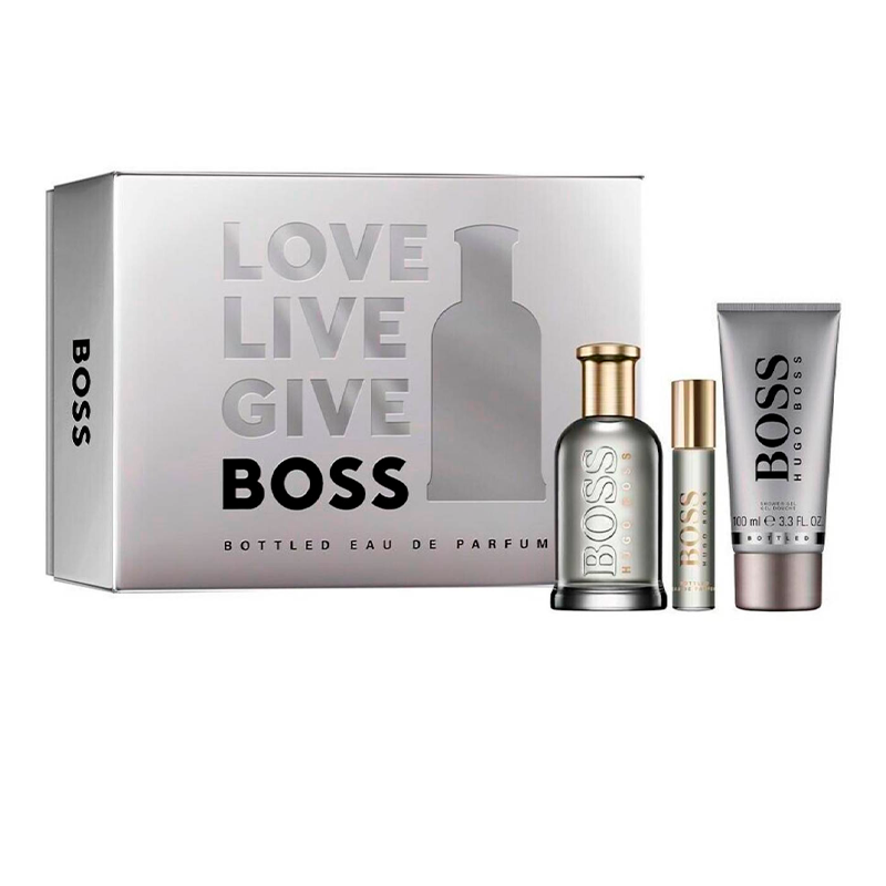 طقم عطر بوس بوتلد للرجال من هوجو بوس – أو دو بارفان 100مل + أو دو بارفان 10مل + جل استحمام 100مل