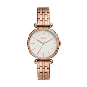 Fossil Women's Quartz Watch with Rose Gold Stainless Steel Bracelet and Silver Dial BQ3497