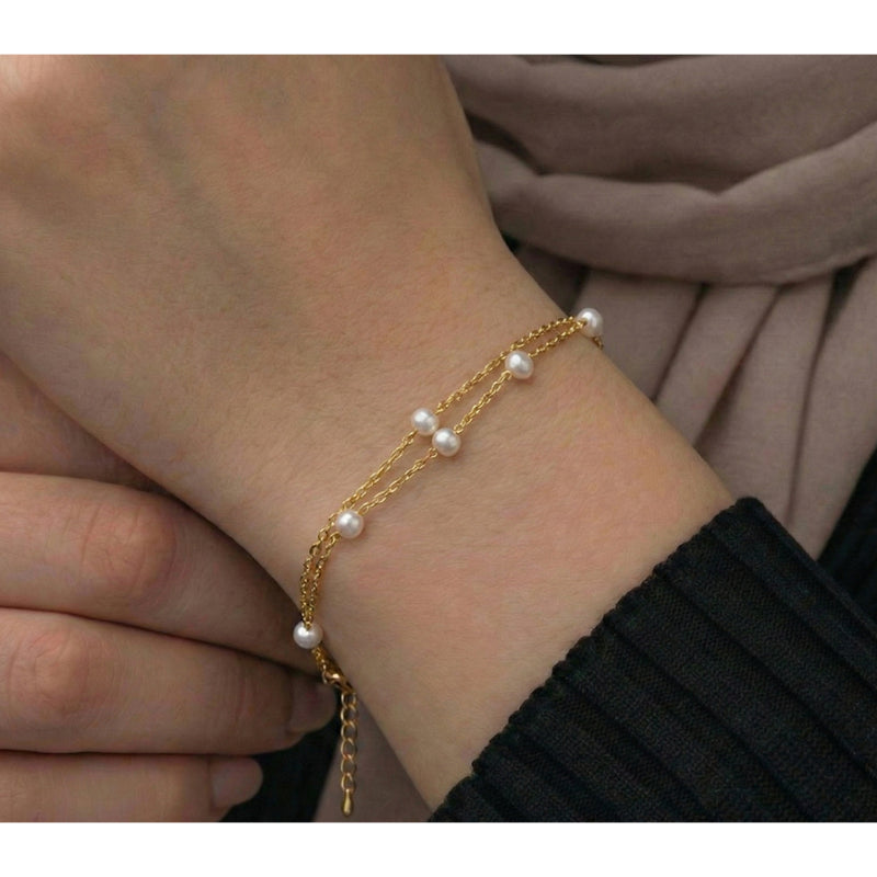 انسيال فضه عيار 925 لؤلؤ كلاسيك بسلسلة مزدوجة