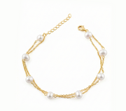Classic 925 Silver Pearl Bracelet with Double Chain Design