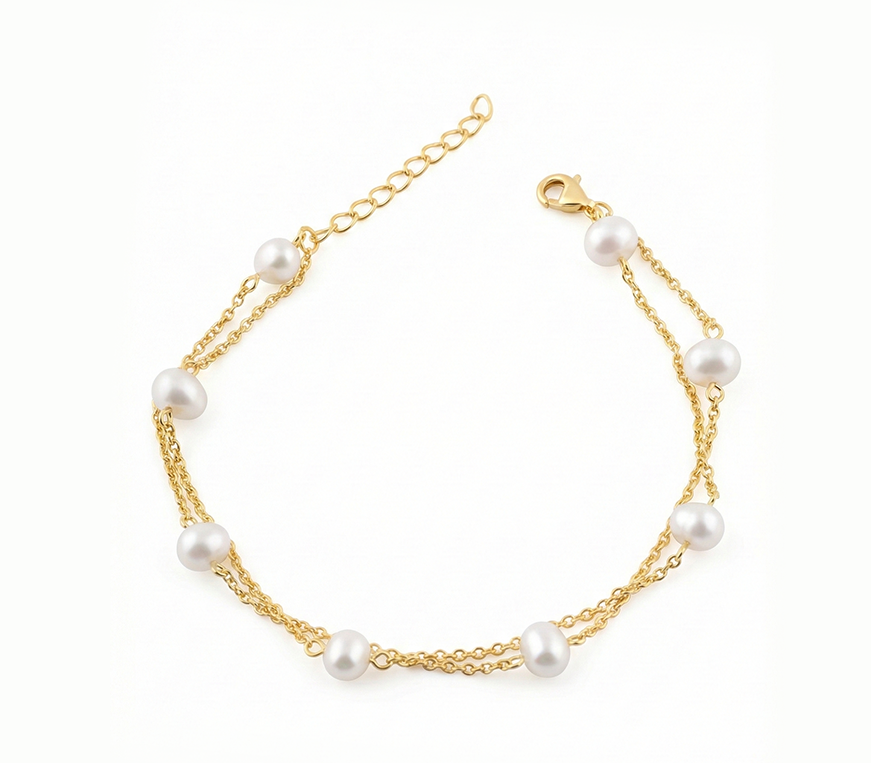 انسيال فضه عيار 925 لؤلؤ كلاسيك بسلسلة مزدوجة