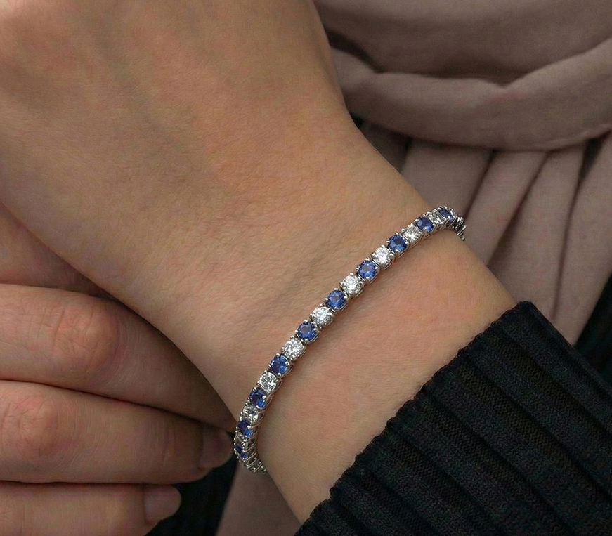 انسيال فضة عيار 925 بفصوص زرقاء لامعة