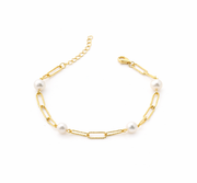 Silver 925 Bracelet with Chain and White Pearls – Gold Plated
