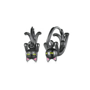 حلق فضة عيار 925 بتصميم قطة سوداء