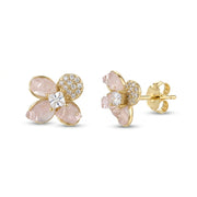 925 Silver Pink Zircon Flower Earrings – Gold Plated