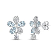 925 Silver Dangle Flower Earrings