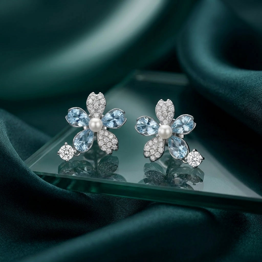 925 Silver Dangle Flower Earrings
