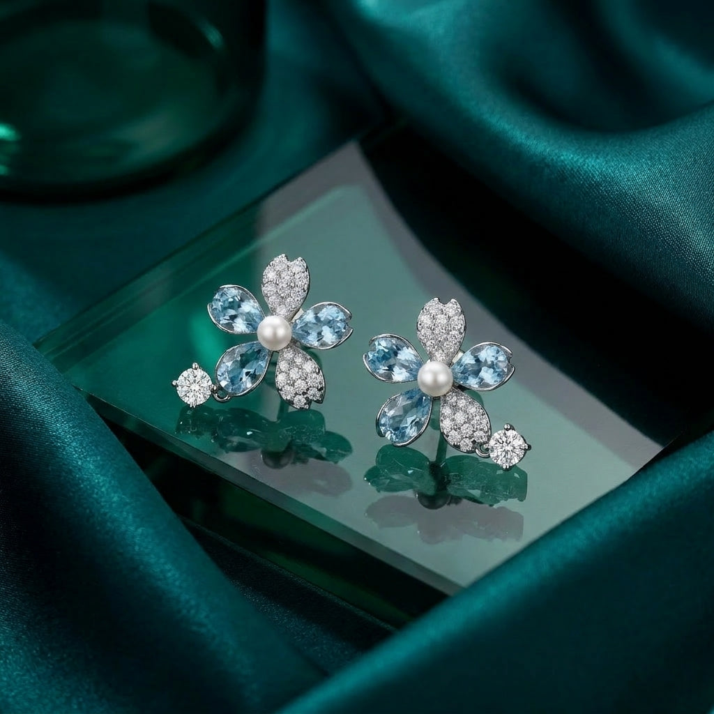 925 Silver Dangle Flower Earrings