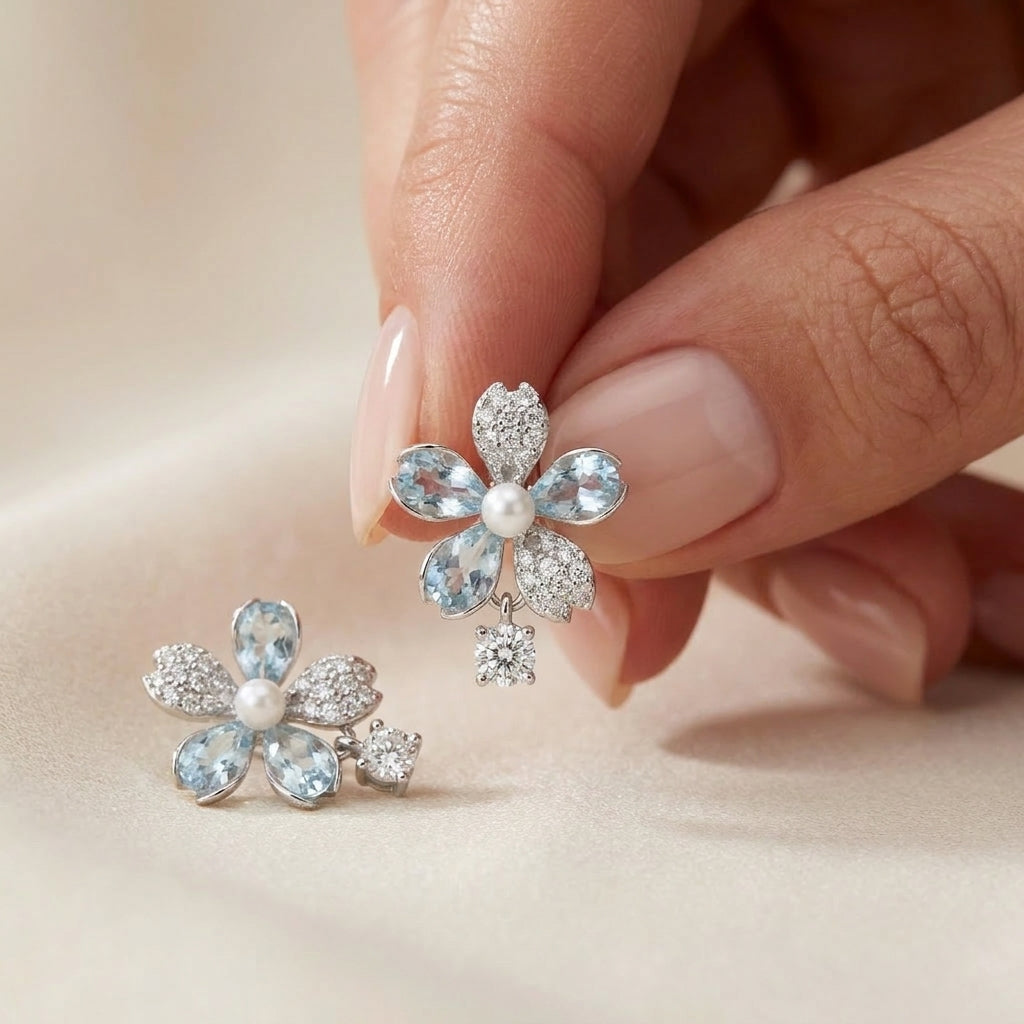 925 Silver Dangle Flower Earrings
