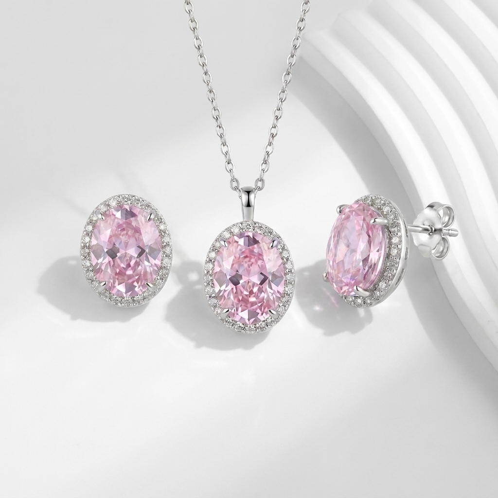 Women's Silver  925 Set with Sparkling Pink Stone