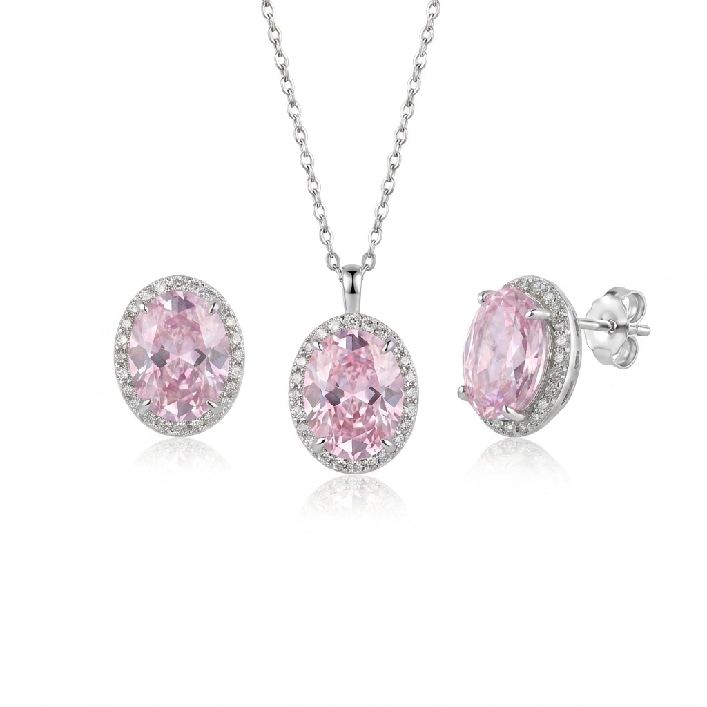 Women's Silver  925 Set with Sparkling Pink Stone