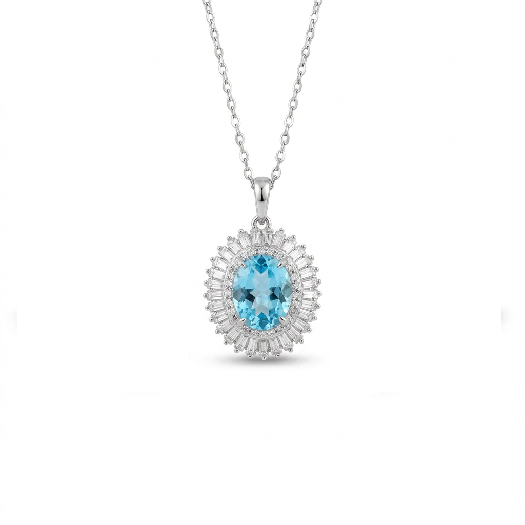 925 Silver Set with Sky Blue Stone.