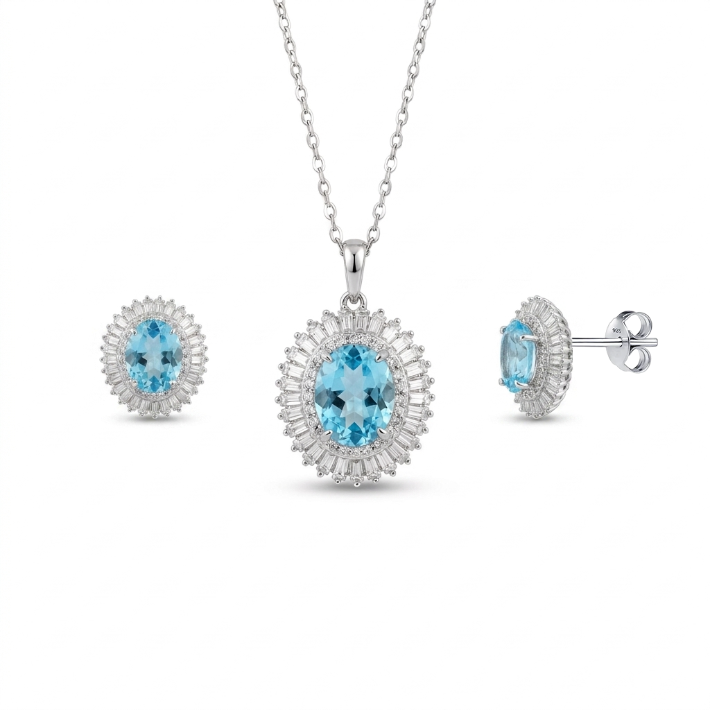 925 Silver Set with Sky Blue Stone.