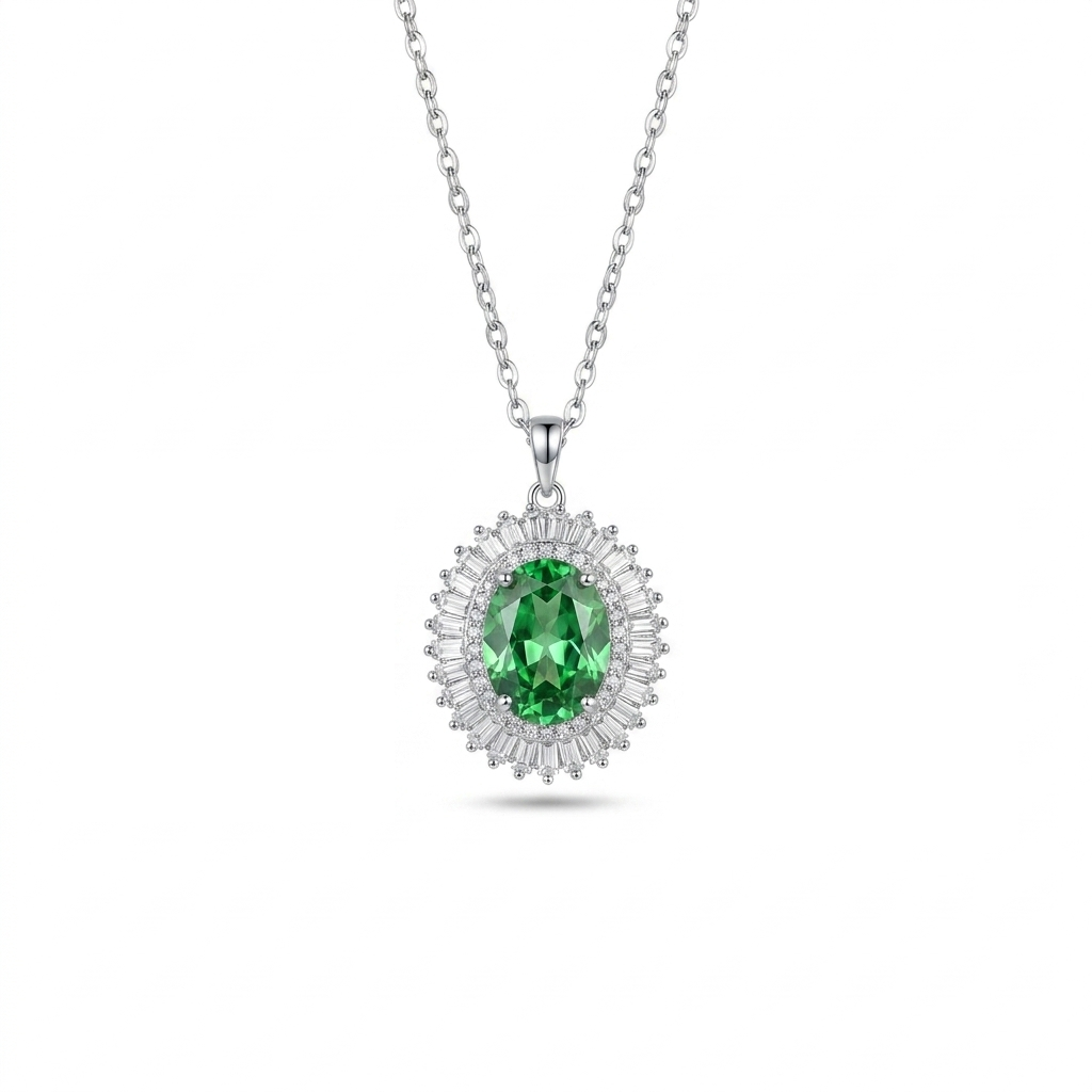 925 Sterling Silver Set with Shiny Green Stone.