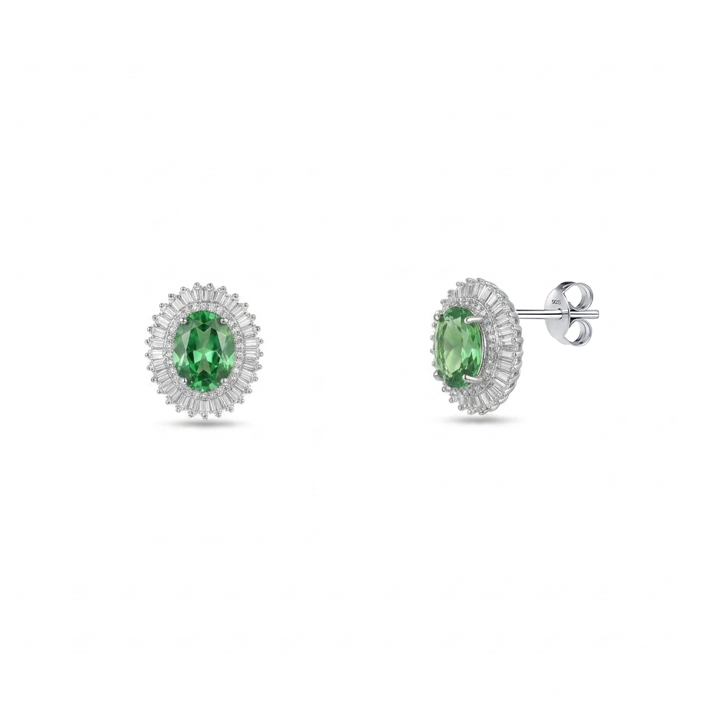 925 Sterling Silver Set with Shiny Green Stone.
