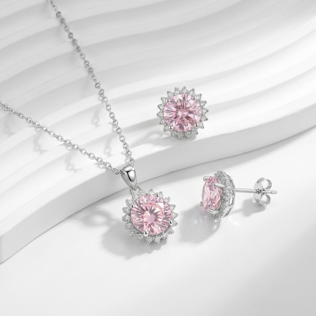 Women's Silver Set with Shiny Pink and Luxurious Silver