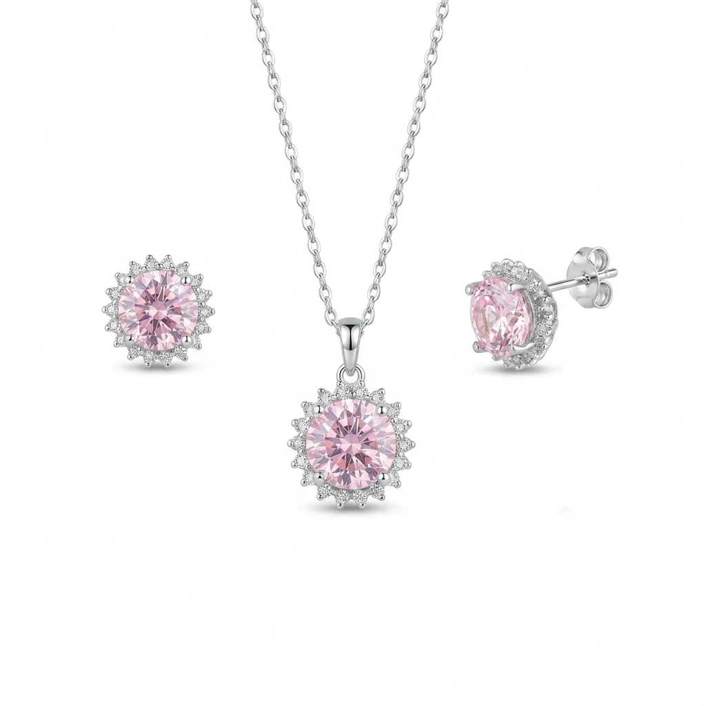 Women's Silver Set with Shiny Pink and Luxurious Silver