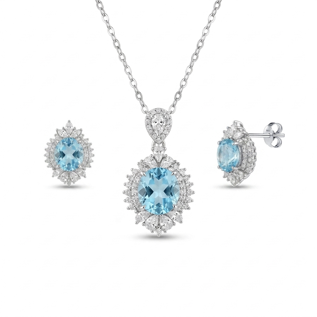925 Silver Royal Blue Gem Jewelry Set