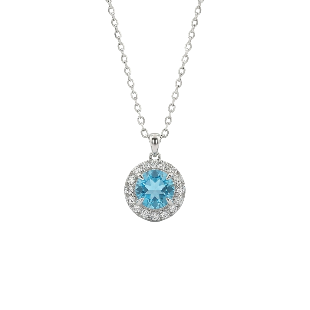 A 925 silver set featuring the “Blue Blossom” design with a sparkling blue stone