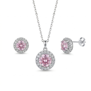 A 925 silver set featuring a delicate round design adorned with a sparkling pink stone