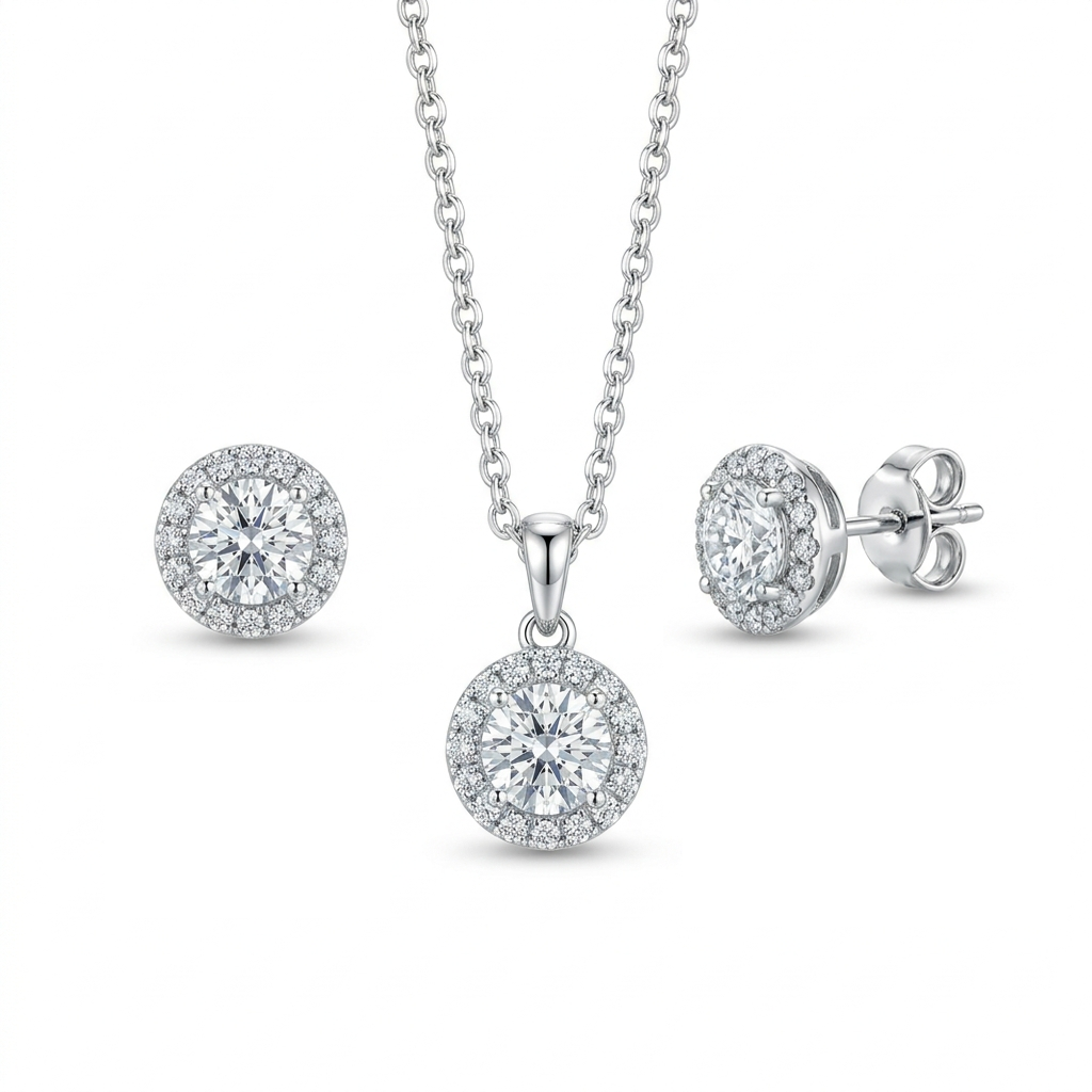925 Silver Jewelry Set with Sparkling Stone – Elegant Necklace and Earrings