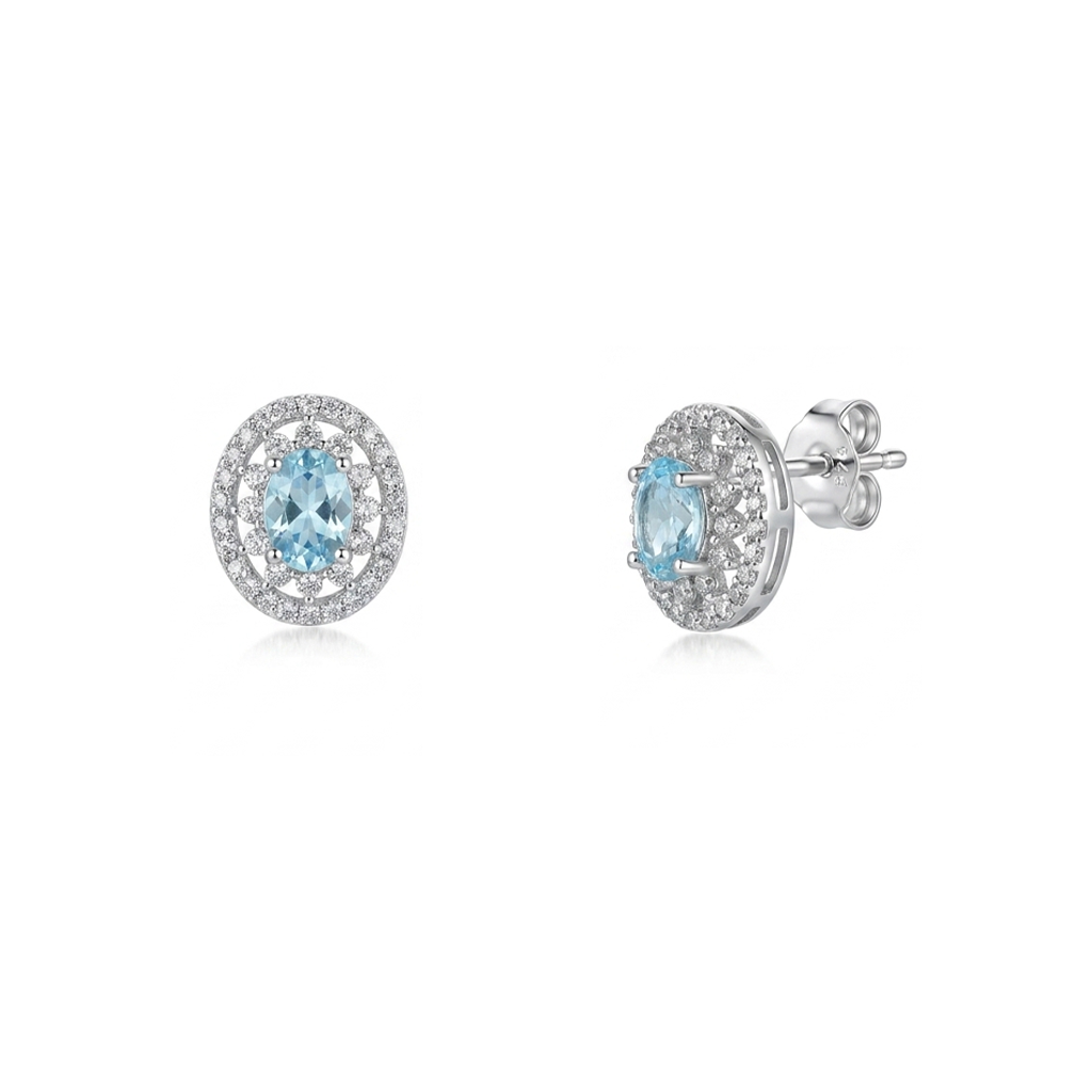 925 Silver Oval Design Set with Blue Stone – Necklace and Earrings
