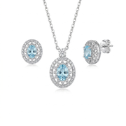 925 Silver Oval Design Set with Blue Stone – Necklace and Earrings