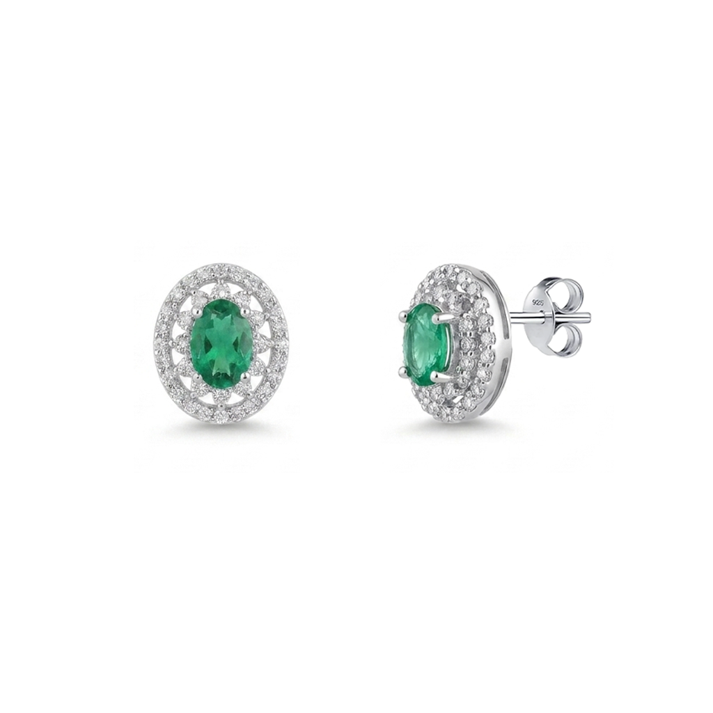 925 Silver Set with Oval Green Stone