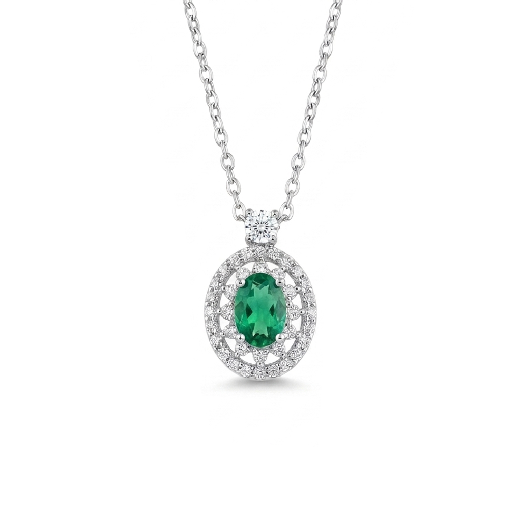925 Silver Set with Oval Green Stone