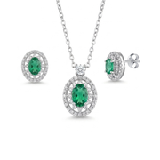 925 Silver Set with Oval Green Stone