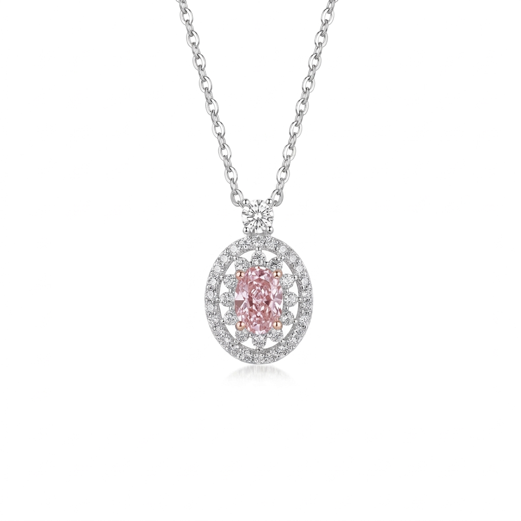 925 Silver Pink Sparkling Jewelry Set with Zircon Details – Necklace and Earrings