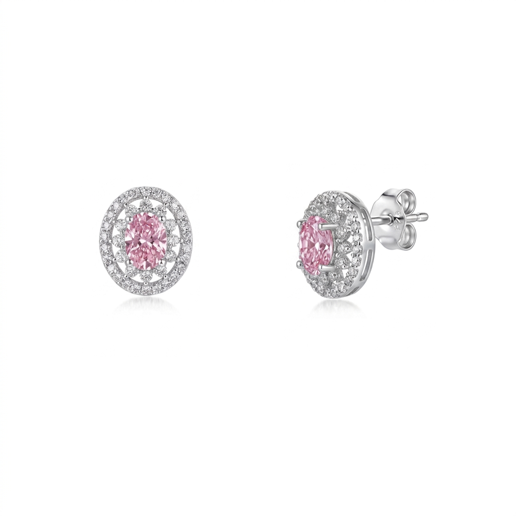 925 Silver Pink Sparkling Jewelry Set with Zircon Details – Necklace and Earrings
