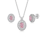 925 Silver Pink Sparkling Jewelry Set with Zircon Details – Necklace and Earrings