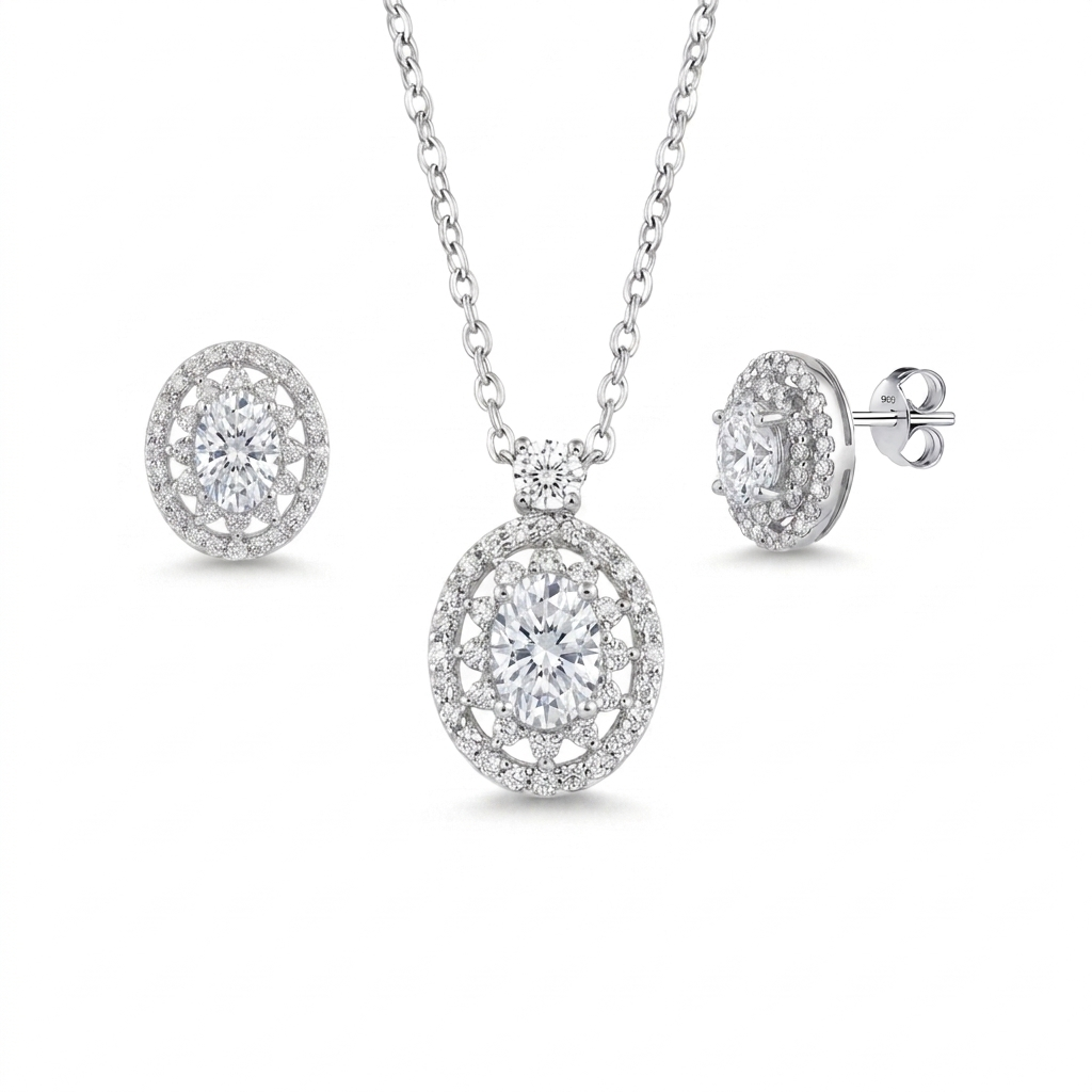 925 Silver Luxury Jewelry Set with Sparkling Stone – Necklace and Earrings