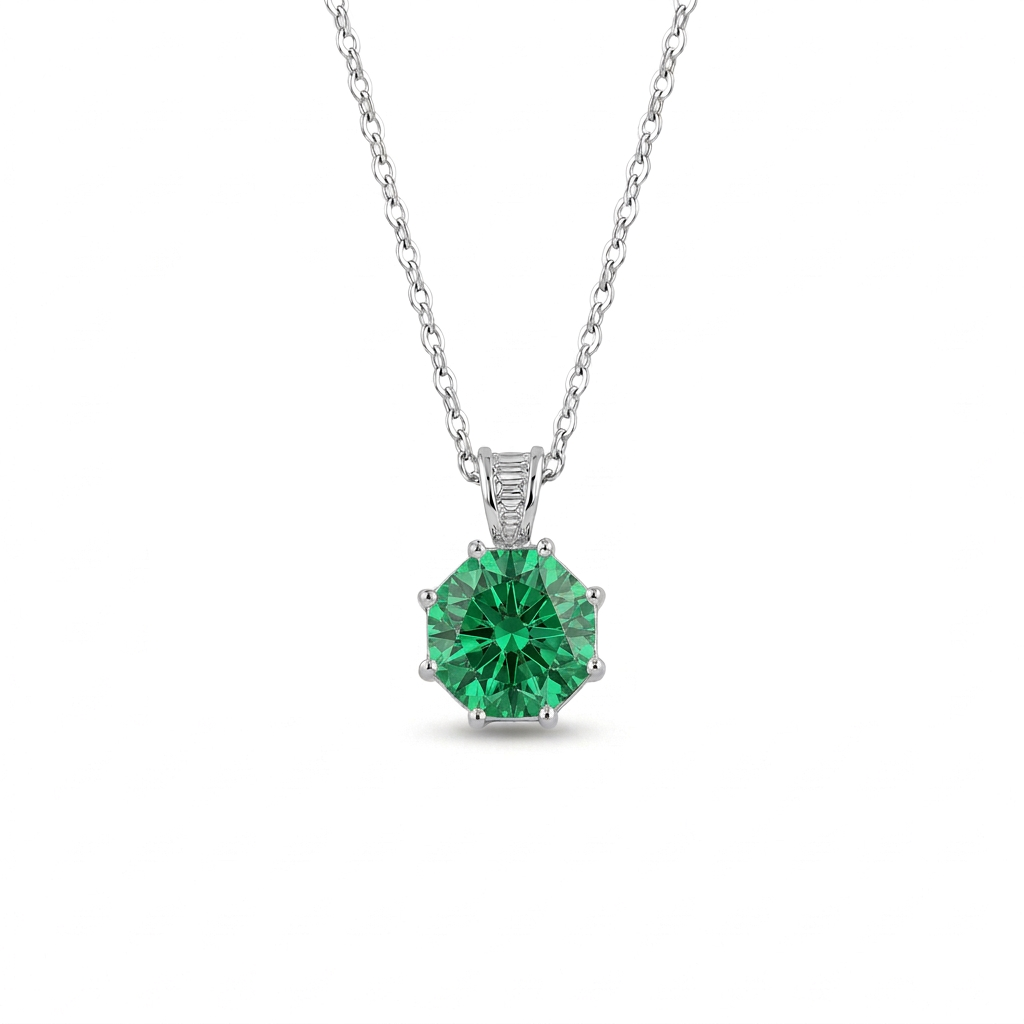 925 Silver Geometric Design Set with Green Stone – Necklace and Earrings