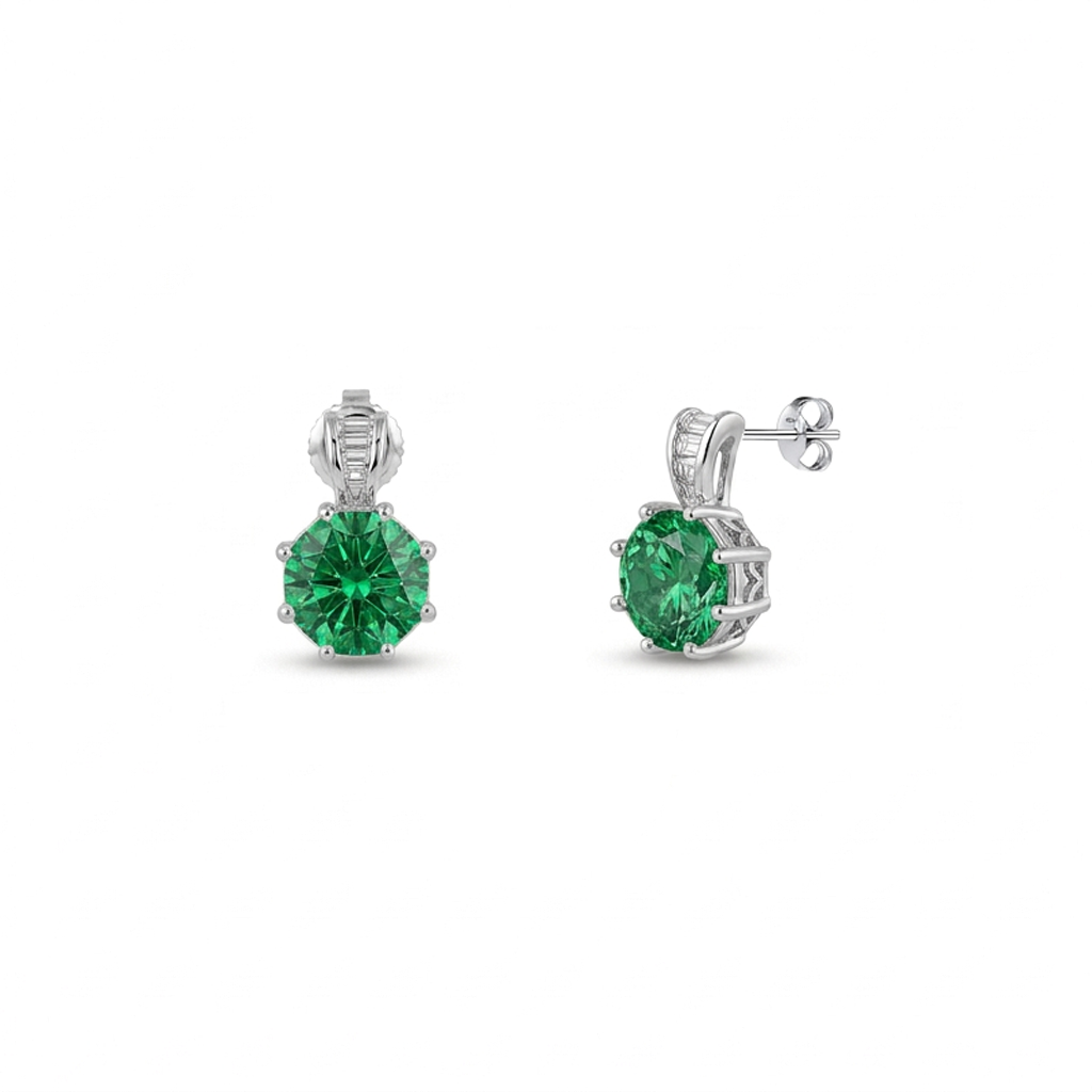 925 Silver Geometric Design Set with Green Stone – Necklace and Earrings
