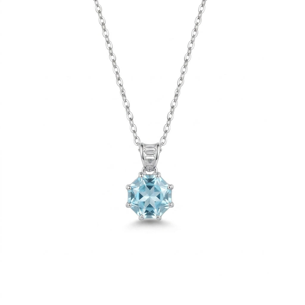 925 Silver Luxury Set with Hexagonal Ice Blue Stone – Necklace and Earrings