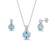 925 Silver Luxury Set with Hexagonal Ice Blue Stone – Necklace and Earrings