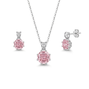 925 Silver Pink Octagon-Cut Jewelry Set – Necklace and Earrings