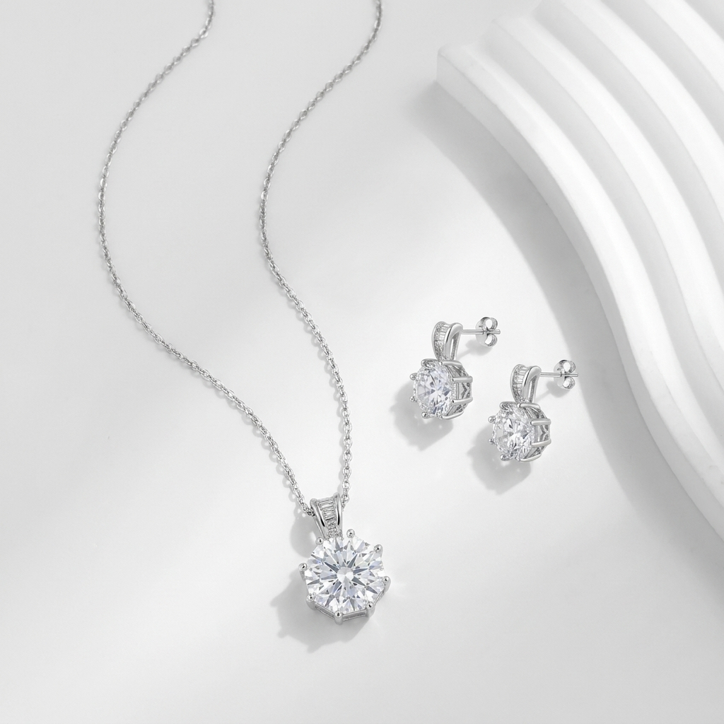 925 Silver Set with Sparkling Star Stone