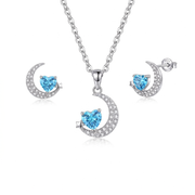 925 Silver Crescent and Blue Heart Jewelry Set