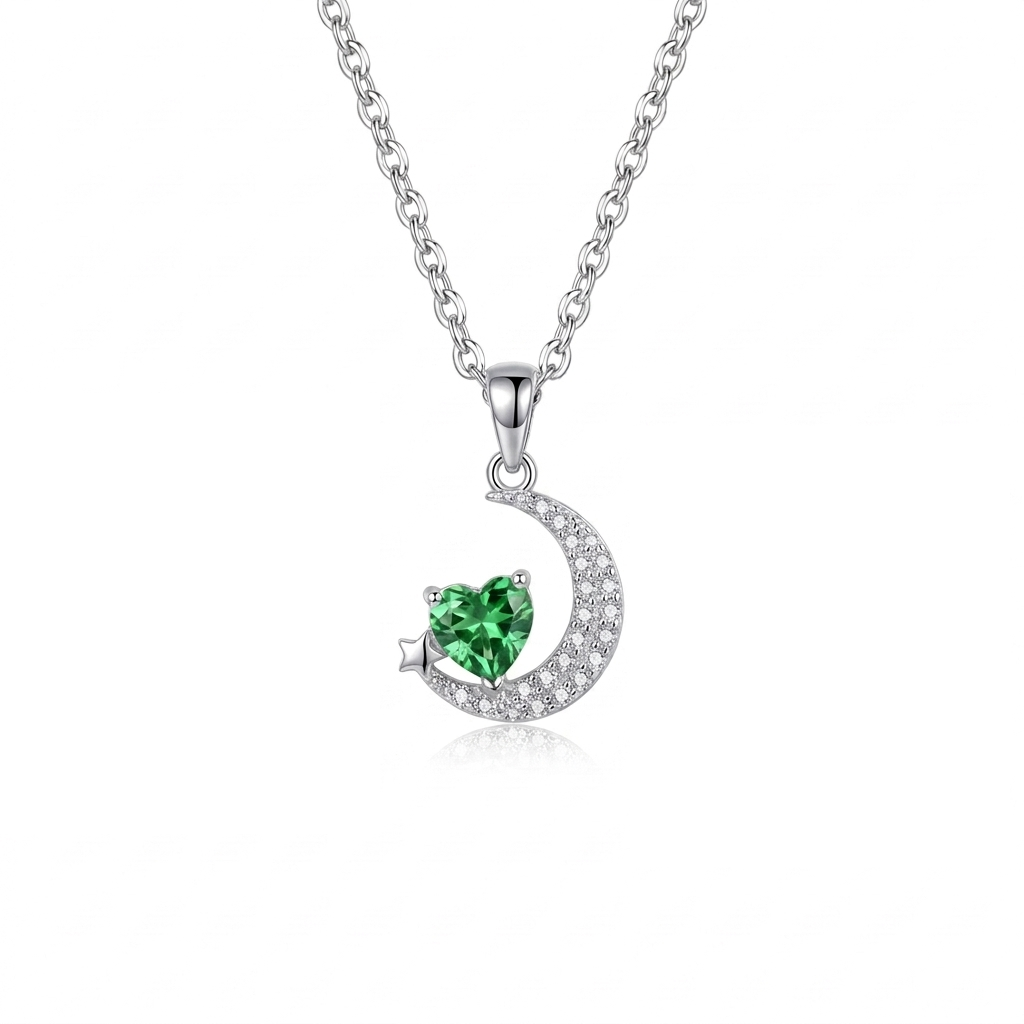 925 Silver Crescent Jewelry Set with Sparkling Green Design