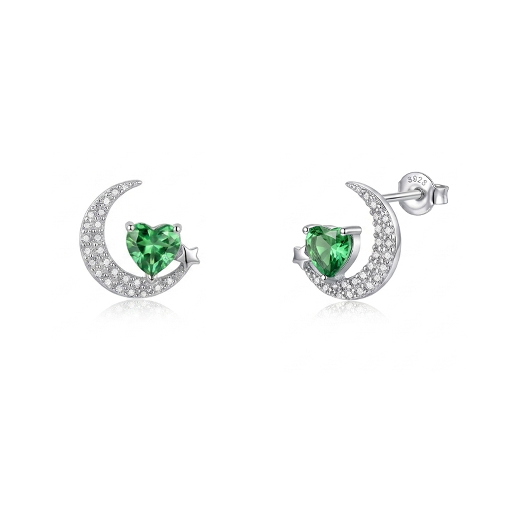 925 Silver Crescent Jewelry Set with Sparkling Green Design