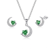 925 Silver Crescent Jewelry Set with Sparkling Green Design