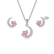 925 Silver Crescent Set with Pink Heart Stone